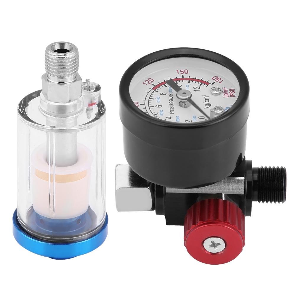 1/4 Pneumatic Spray Gun Air Pressure Regulator Gauge In-line Oil Water Trap Filter Separator Kit air tool spray gun air oil filter