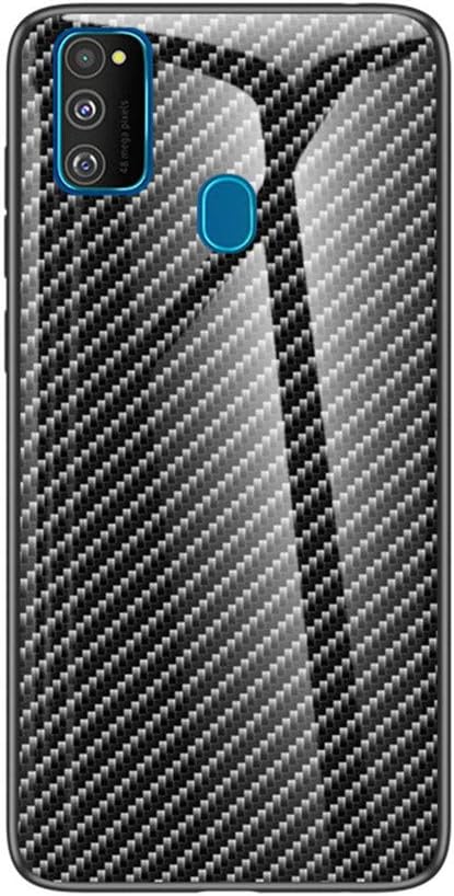Feikulong Tempered Glass Case for Samsung Galaxy M30s Colorful Carbon Fiber Phone Cover - Black