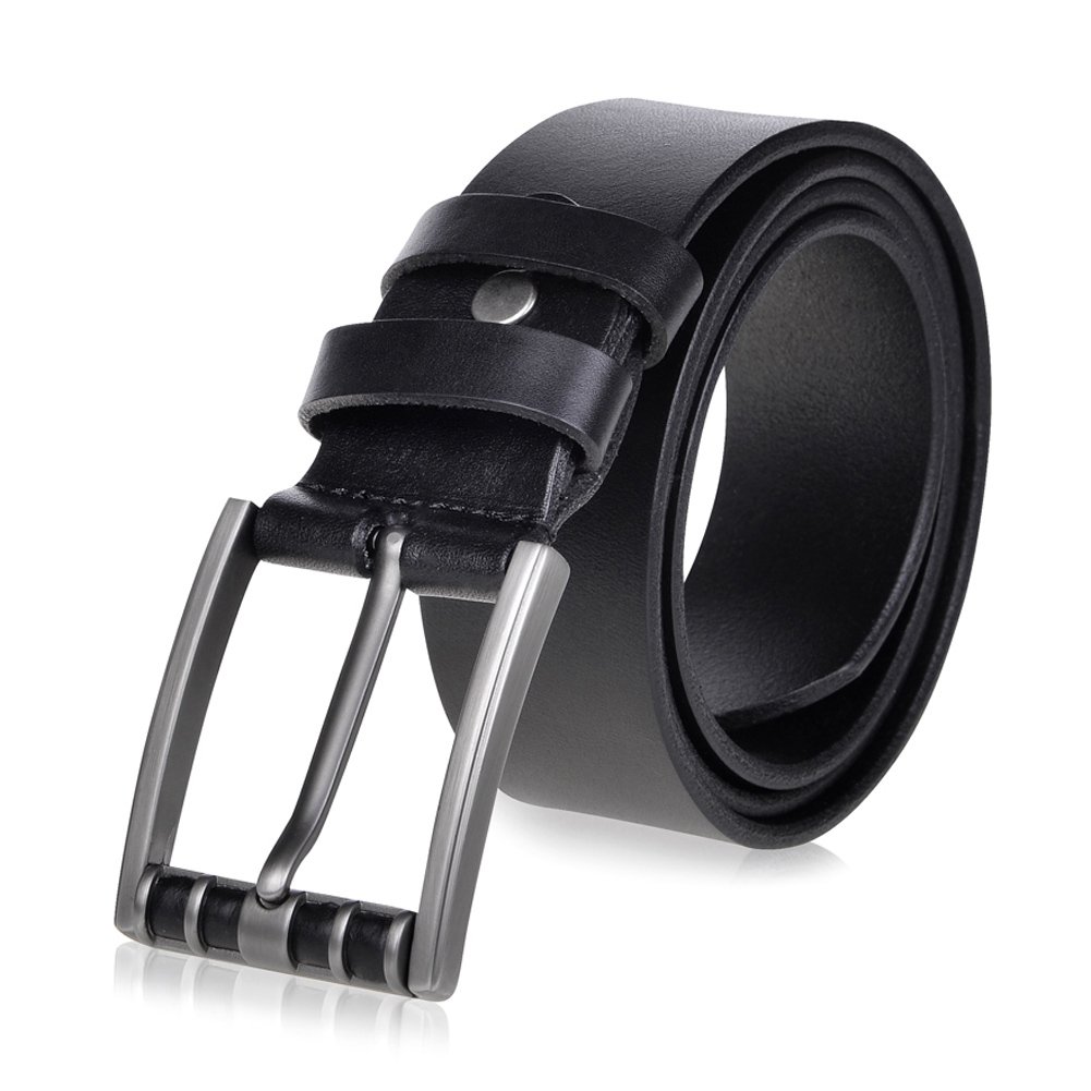 Vbiger Herren Gürtel Vollrindledergürtel Ledergürtel mit Pin Gürtelschnallen für Herren (GZGS01Schwarz（105-120）)
