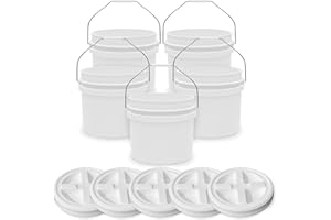 ECONOHOME 3.5-Gallon White Bucket Pail with Gamma Seal Screw on Airtight Lid, Heavy-Duty 90MIL Extra Durable, Food Grade, Metal Handles with Plastic Grip for Easy Carrying, Easy Stack & Store, BPA Free - 5 Pack