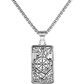 xuanhang Unisex Stainless Steel Tarot Card Pendant Necklace for Men Women,Titanium Steel Tarot Card Wheel of Fortune Charm Jewelry Chain Necklace for Mens,24inch Chain