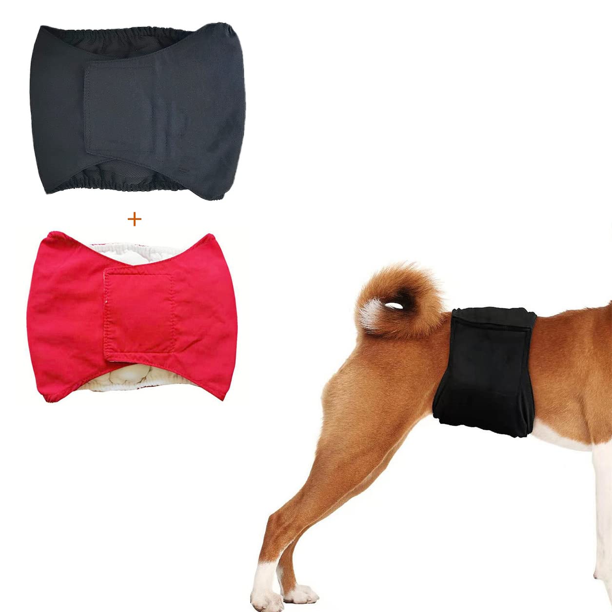 Male Dog Belly Bands 2-Pack, Male Dog Diapers Reusable Absorbent, Dog Male Wraps Belly Bands Washable, Doggy Puppy Absorbing Belly Band Wrap for Small Medium Large Male Dogs (S, Black + Red)
