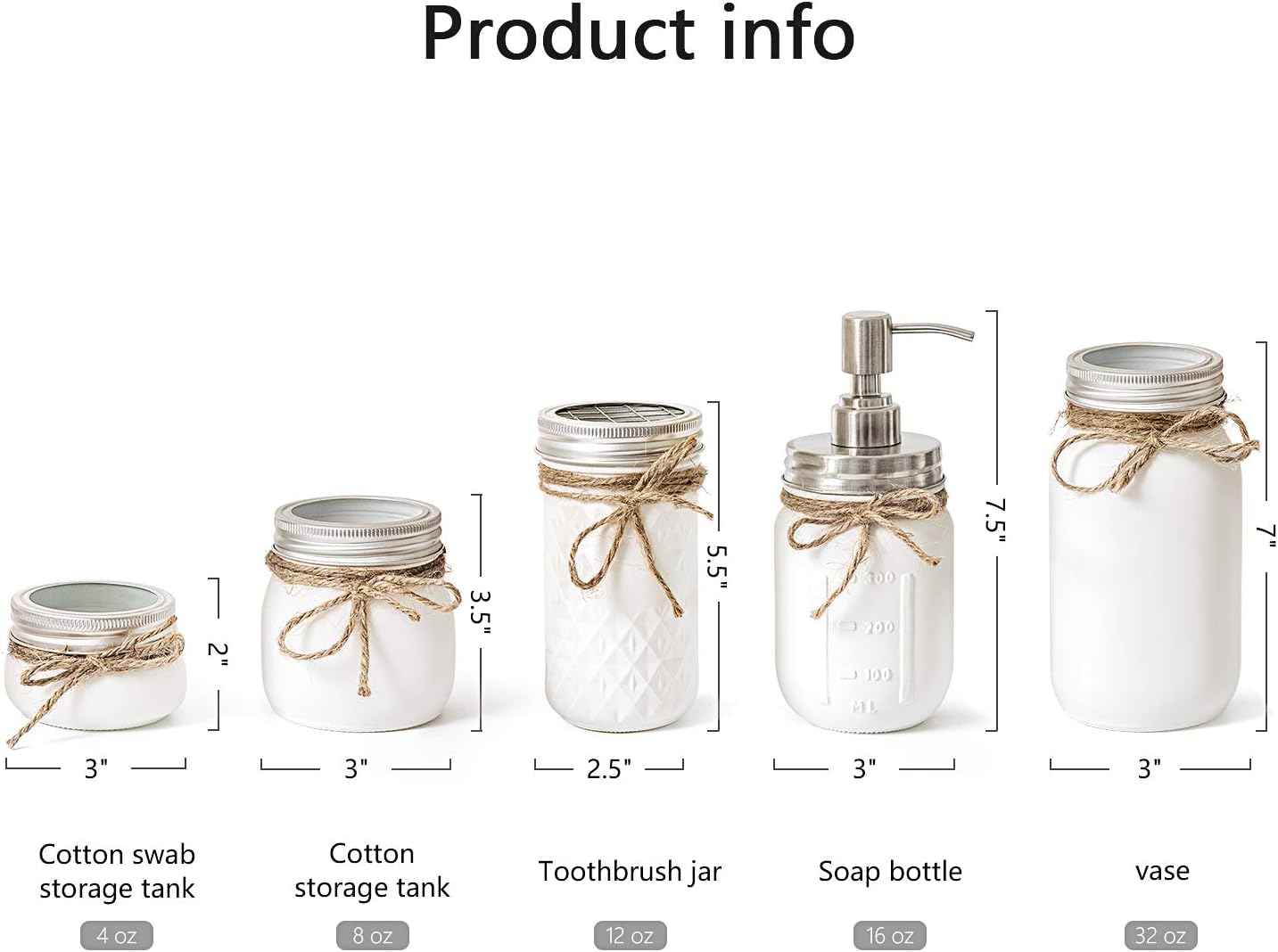Mkono Mason Jar Bathroom Accessories Set Painted MasonJars Bathroom Organizer Include Liquid Soap Dispenser, Cotton Swab,Tissue,Toothbrush Holder,Rustic Country Countertop Fall Decor 5 Piece, White: Home & Kitchen