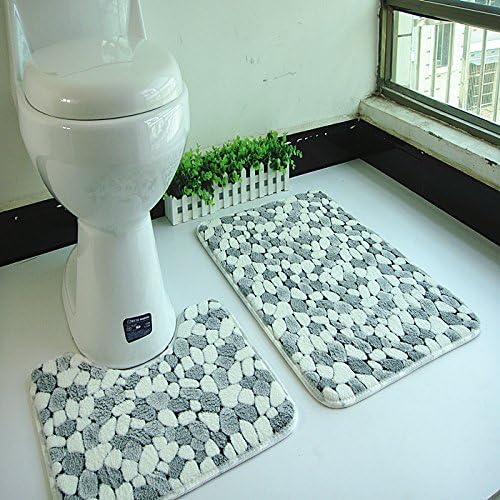 2 Pcs Bath Mat Coral Fleece Floor Mats Bathroom Door and Toilet Ground Mat Water Absorption Anti-slip Anti-bacteria Rugs