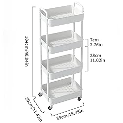 Sywhitta 4-Tier Plastic Rolling Utility Cart with