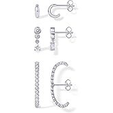 PAVOI 14K Gold Plated 925 Sterling Silver Posts Multi Pack Earscape Statement Earrings for Women - Set of Three Minimalist Suspender Ear Cuff Huggie Stud Dangle Earrings Piercings