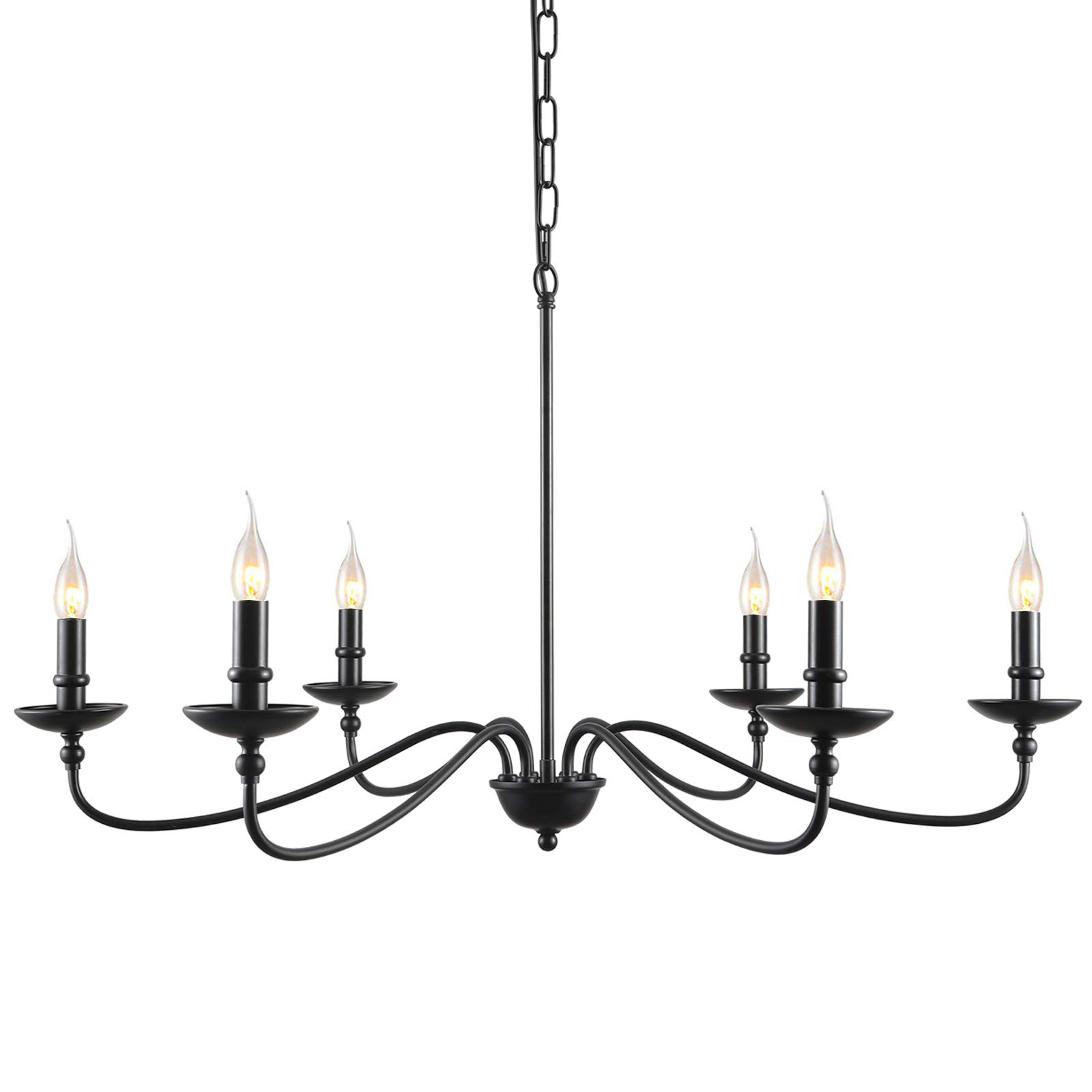 SEOL LIGHT 36"Dia Classic Candelabra Style Large Branch Iron Chandeliers Ceiling Hanging Pendant Light Fixture 6 Light 240W Black Painted Indoor