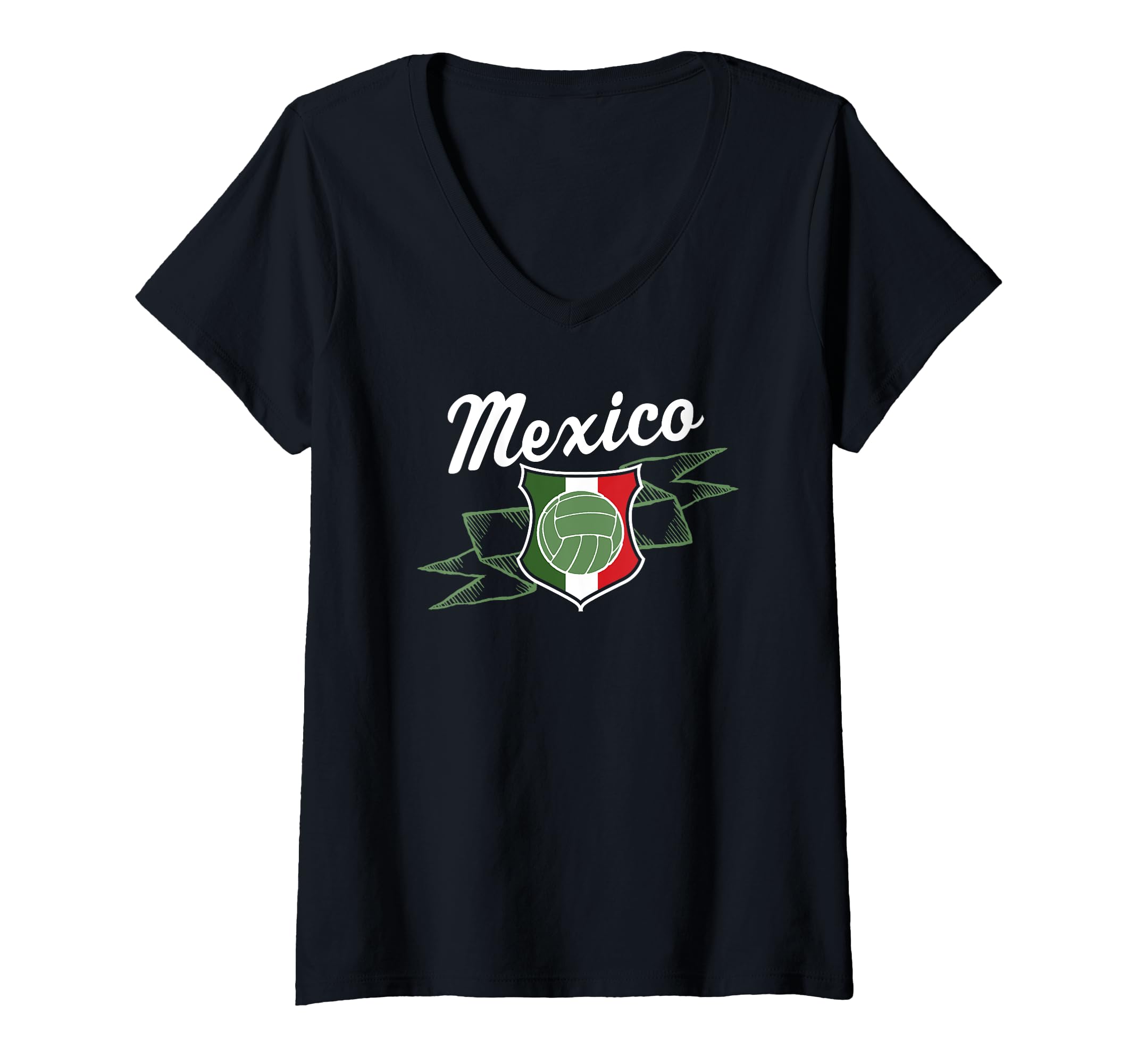 Womens Mexico Soccer Waving Banner V-Neck T-Shirt