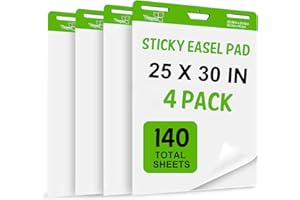 VANPAD Sticky Easel Pad 25 in x 30 in, 35 Sheets/Pad, 4 Pads/Pack, 140 Sheets， Large White Sticky Easel Paper for Office and Classrooms, Flip Chart Paper for Teachers，Super Sticking Power & Bleed-Resistant