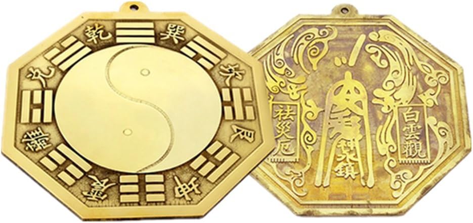 4.5'' Feng Shui Brass I-Ching Tai Chi Bagua Mirror Brass Protection Charm Amulet + Free Handmade Adjustable Luck Red Bracelet