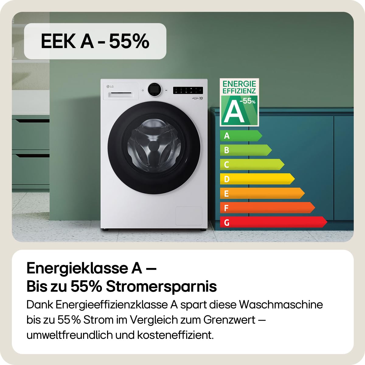 LG F4WX9092 Waschmaschine (9 kg, Energieklasse A-55%, 1.350 U/Min.) mit AI Wash, Easy-Touch Drehregler, TurboWash 360, Weiß 3