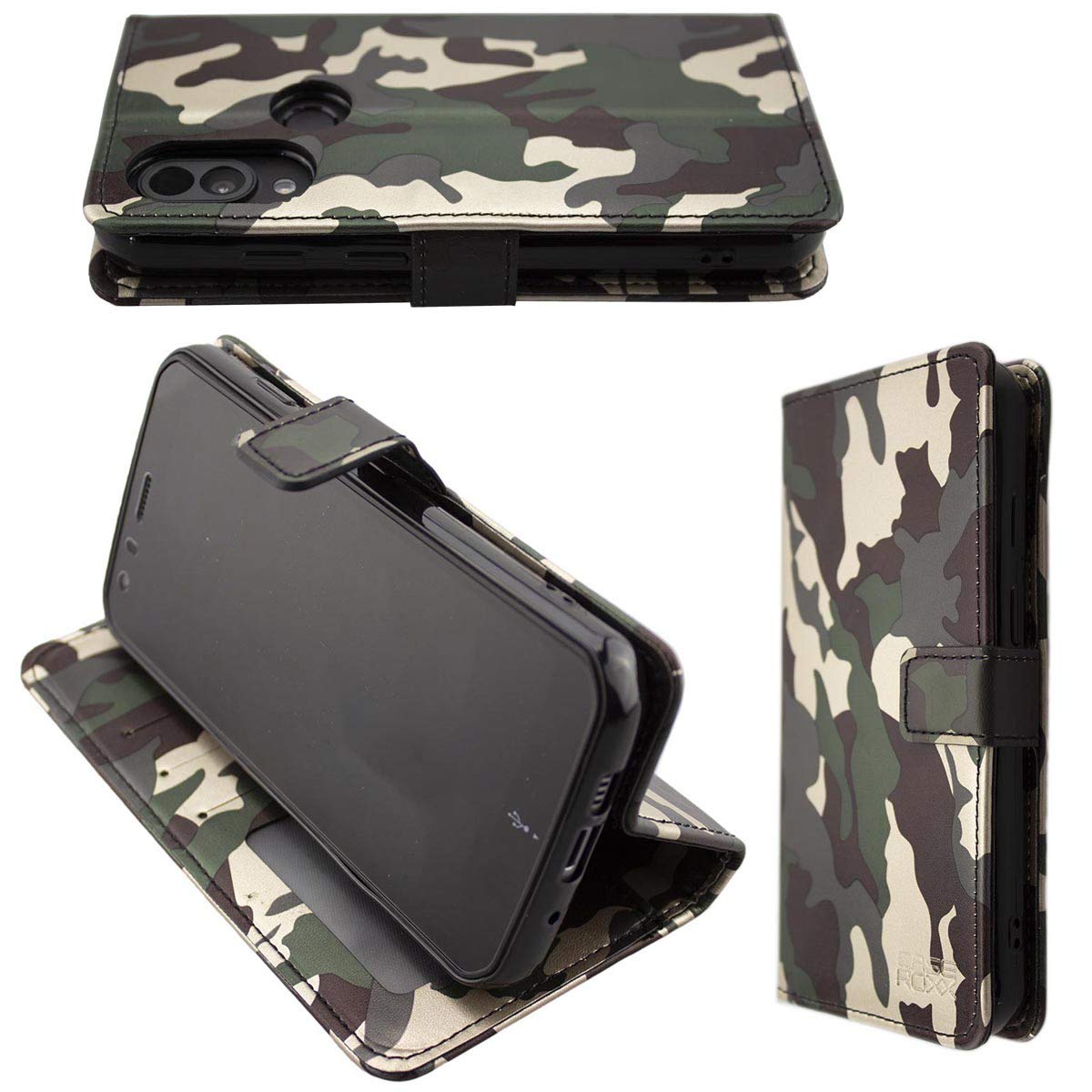 caseroxx Bookstyle-Case for Cat S62 / S62 Pro, Cover, faux leather, camouflage, Card Slots & Magnetic Closure