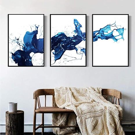 Amazon 水彩画青絵画インテリア抽象壁アートパネルキャンバス絵画インテリアスカンジナビアポスターそして版画壁写真リビング部屋家装飾50x70cmx3いいえフレーム アートフレーム ポスター オンライン通販