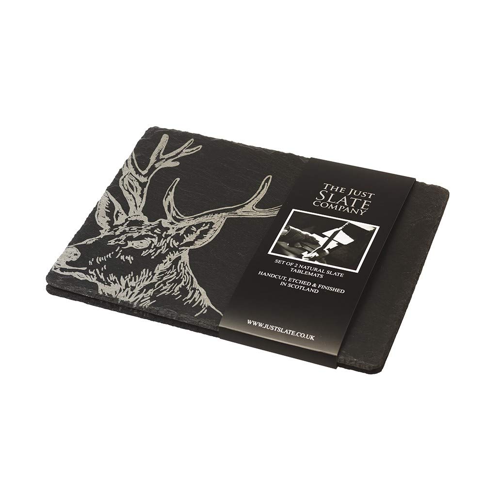 Just Slate Stag Place Mats (X2), Black, 30cm x 22cm JS/TM/R2/S