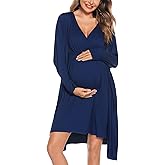 SWOMOG Women Maternity Nursing Gown and Robe Set 3 in 1 Labor Delivery Nursing Nightgown for Breastfeeding Hospital Bathrobe