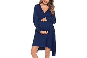 SWOMOG Women Maternity Nursing Gown and Robe Set 3 in 1 Labor Delivery Nursing Nightgown for Breastfeeding Hospital Bathrobe