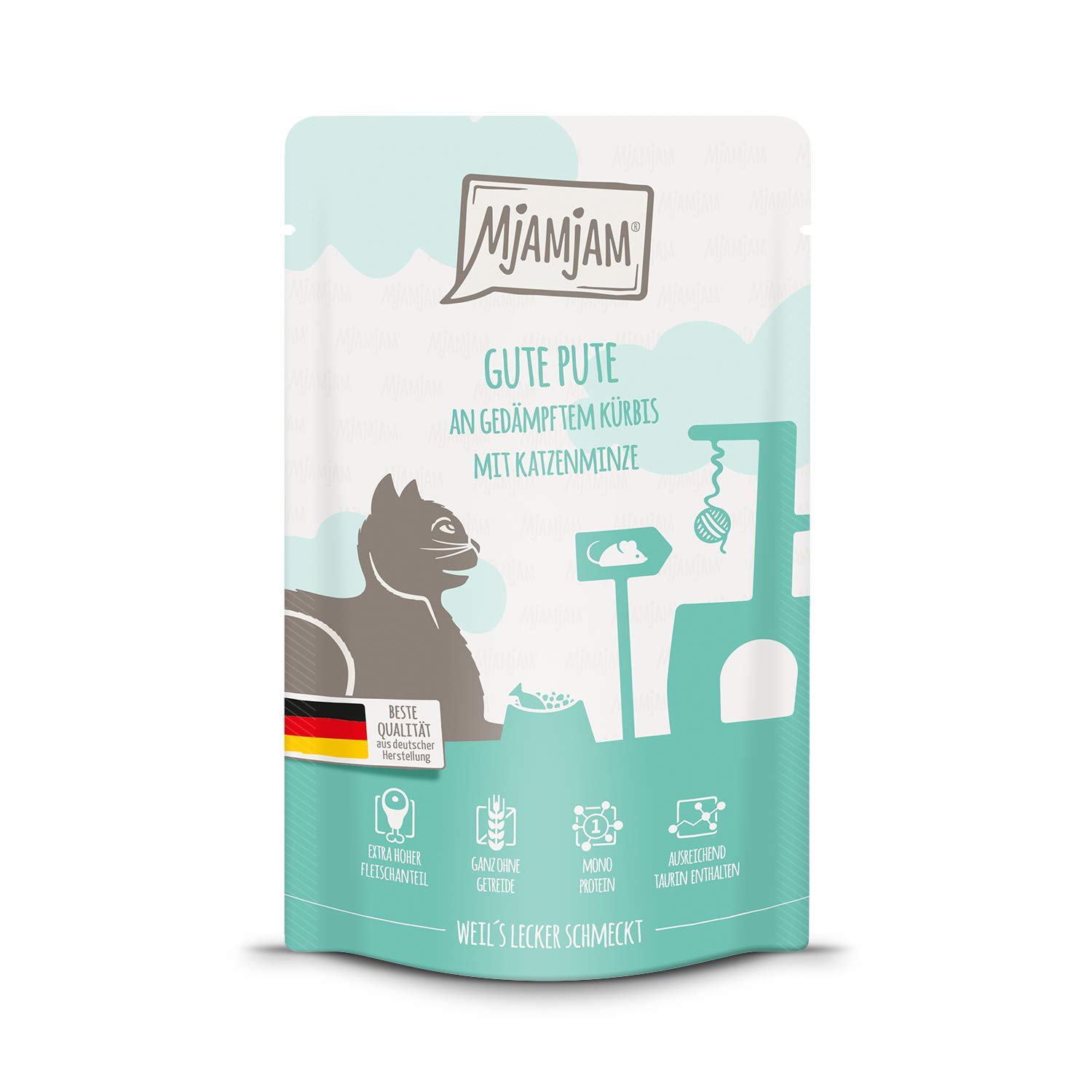 MjAMjAM - Premium wet food for cats – Squeezy – good turkey on steamed pumpkin, 1 pack (1 x 125 g), grain-free with lots of meat