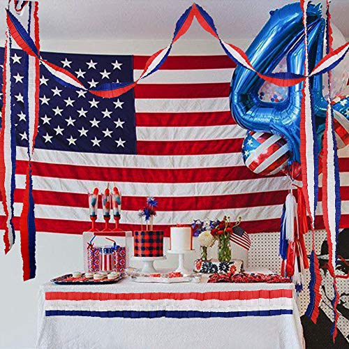 Red Blue White Crepe Paper Streamers for Fourth/4th of July USA American Independence Day Celebration Party Flag Garland Hanging Bunting Decoration for Birthday/Wedding/Baby Shower/Cavinal