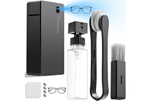 Tassmpitor Glasses Cleaning Kit Eyeglass Cleaner, All in 1 Eye Glass Cleaner, Eyeglass Cleaning Kit with Lens Clip, Refillable Anti Fog Spray, Soft Crevice Brush, Replaceable Pads, Microfiber Cloth