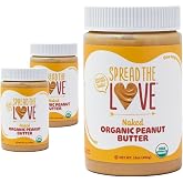 Spread The Love NAKED Organic Peanut Butter, 16 oz Jar, 3 Pack | USDA Organic, All Natural, Vegan, Gluten Free, Creamy, Dry Roasted, No Added Salt or Sugar, No Palm Oil