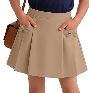 Custoneei Girls' School Uniform Skirts | Pleated, Built-in Shorts, Pockets, Pull-on, Skorts, Elastic Waist, Back to School, P