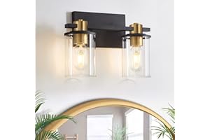 stambord 2 Light Bathroom Vanity Light, Black and Gold Bathroom Light Fixtures, Sconces Wall Lighting with Glass Shade, Modern Farmhouse Vanity Lighting fixtures for Bathroom, Bedroom, Hallway