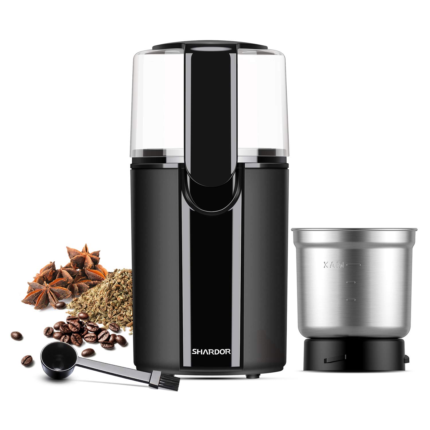 SHARDOR Coffee & Spice Grinders Electric with 2 Removable Stainless Steel Bowls for Dry or Wet Grinding, 70g,Gray