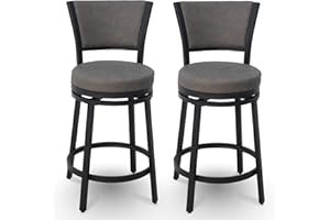 FLYZC Counter Height Bar Stools Set of 2, 25" Faux Leather Upholstered Swivel Barstools with Backrest, Modern Metal Bar Chair