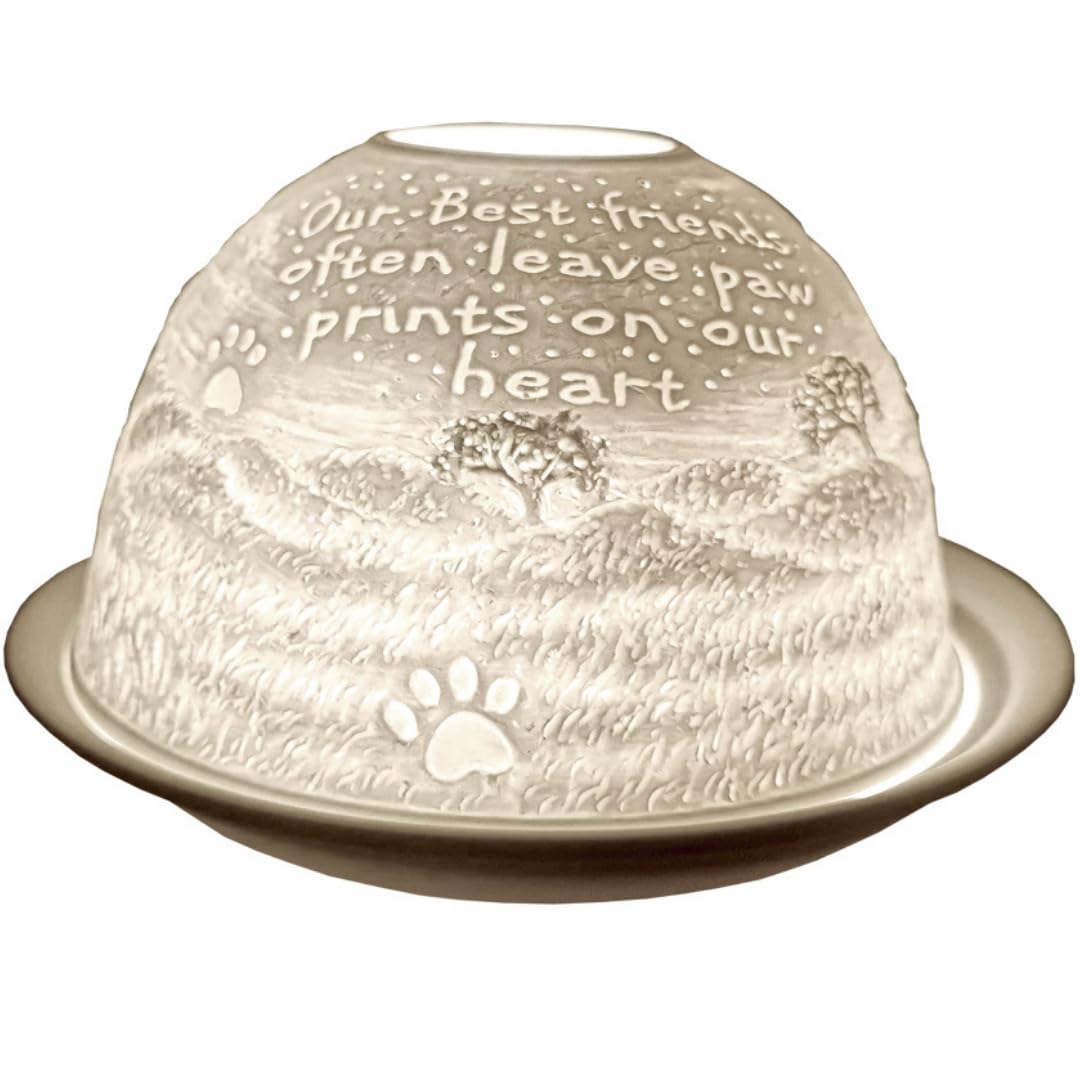 Cello Porcelain Tealight Holder Dome - Pawprint Design with 3D Projection Image & Message Scented Unscented LED Candle Wax Warmer Mom Gifts Ornament Bedroom Home Birthday Dog Lovers Present