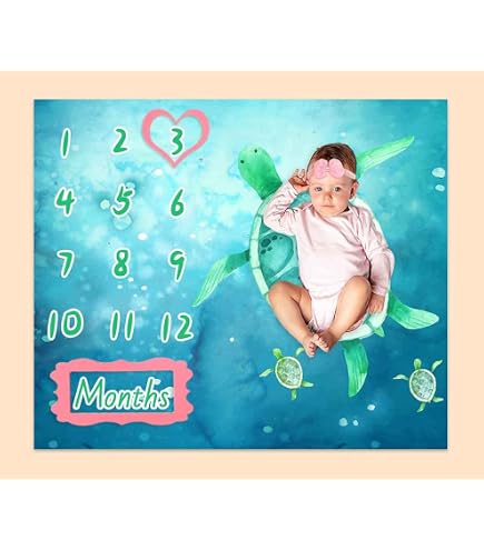 LYLYCTY Baby Monthly Milestone Blanket – Shark Ocean Theme, Soft Growth Chart Photo Blanket