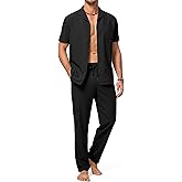 JMIERR Men 2 Piece Outfit Short Sleeve Lightweight Beach Button Down Shirt Casual Pant Sets with Pocket