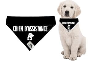 Foulard Bandana pour chien réactif (ou kit avec manchon de laisse) CHIEN D'ASSISTANCE se glisse sur le collier 3 grandeurs di