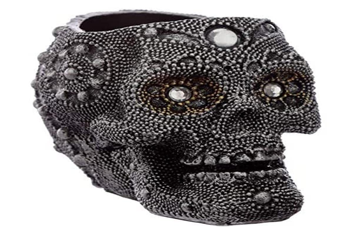 Puckator Silver Beaded Skull Head Tea Light Candle Holder - Living Room Accessories - Skull Themed - Home Decoration - Ornaments - Candle Holder - Table Centrepiece Decoration