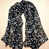 Scarves,Han Shi Stylish Musical Note Long Chiffon Scarf Soft Shawl Muffler Stole for Women (L, Black)