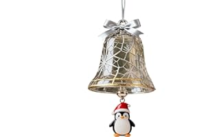 Golden Bell Christmas Ornament Collection, Christmas Tree Hanging Bells with Bow,Handcrafted Transparent Resin Bells with Gol