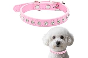 Fjgyjt Sparkling Small Dog Collars Adjustable Rhinestone PU Leather Bling Collars with Diamond Accents for Small Pets and Pup