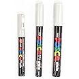 Uni POSCA White Fine Paint Marker Pens, 3 Different Point Sizes per Pack: PC-1M(0.7 mm), PC-3M(0.9~1.3 mm), PC-5M(1.8~2.5 mm) - total 3 pens - Product of Japan