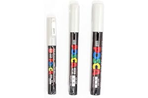 MITSUBISHI PENCIL Uni POSCA White Fine Paint Marker Pens, 3 Different Point Sizes per Pack: PC-1M(0.7 mm), PC-3M(0.9~1.3 mm), PC-5M(1.8~2.5 mm) - total 3 pens - Made in Japan
