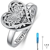 SOULMEET Butterfly Locket Urn Ring That Holds Loved Ones Ashes Sterling Silver Personalized Locket Band Keepsake Memorial Jewelry Cremation Rings for Women