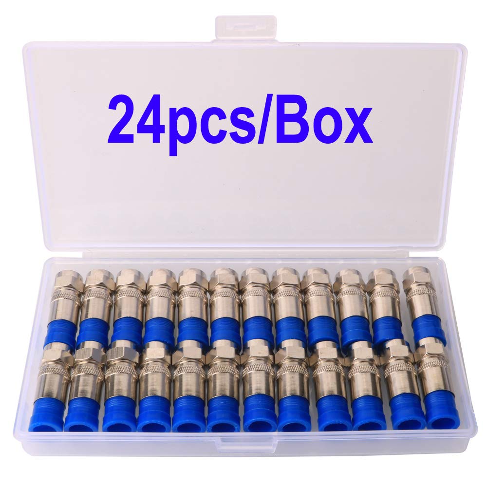 Gebildet 24pcs RG6 F Type Coaxial Compression Connector Sat F Compression Connector for RG6 Coaxial Cable (Silver+Blue)