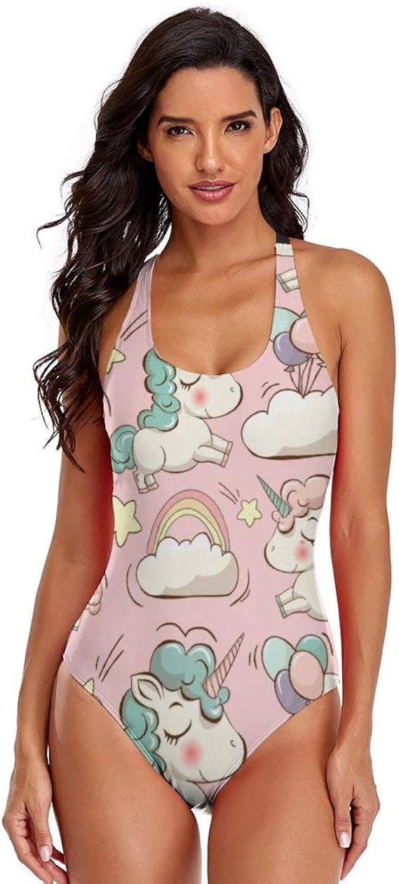 Amazon ワンピース水着 競泳水着 スイムウェア レディース かわいい ユニコーン 雲 虹 星 水泳服 フィットネス水着 スリムウエア 着痩せ パッド付き めくれ防止 超通気 セクシー 超伸缩 体型カバー 競泳用 練習用 温泉 スリム効果 ワンピース 通販