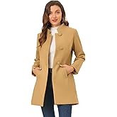 Allegra K Women's Winter Overcoat Mid-Long Stand Collar Single Breasted Coat Outerwear