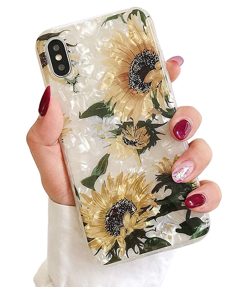 Photo 1 of Qokey for iPhone Xs Case,for iPhone X Cases Flower Design for Girls Women Cute Ultra Thin Shell Pattern Crystal Soft Bumper Lightweight TPU Silicone Phone Cover for iPhone Xs/X 5.8 inch Sunflower