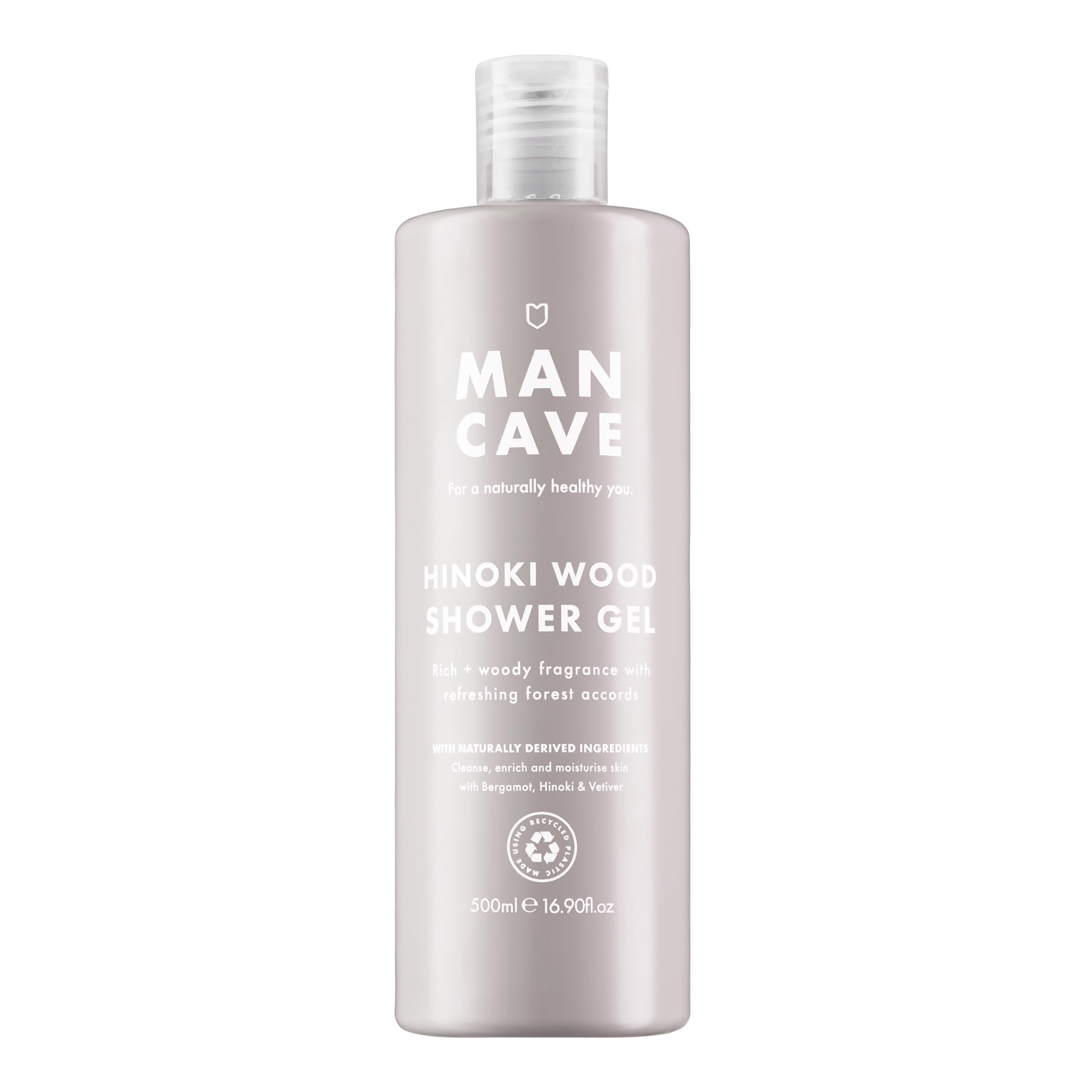 ManCave Hinoki Wood Mens Shower Gel, 500 ml, Body Wash, Natural Ingredients, Vegan, Cruelty-Free, Warm Woody Shower Gel for Men with Hinoki Cypress, Bergamot, Vetiver, Body Wash for Men