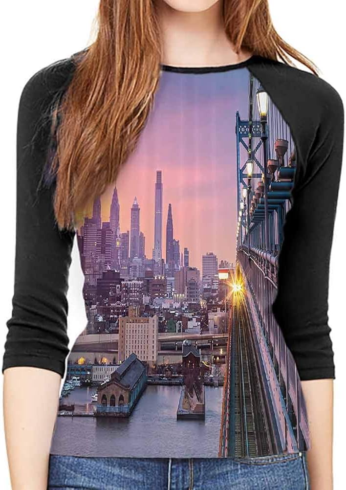 QIAOQIAOLO American Decor Women's Blouse 3/4 Sleeve Breathable Slim-fit Teens