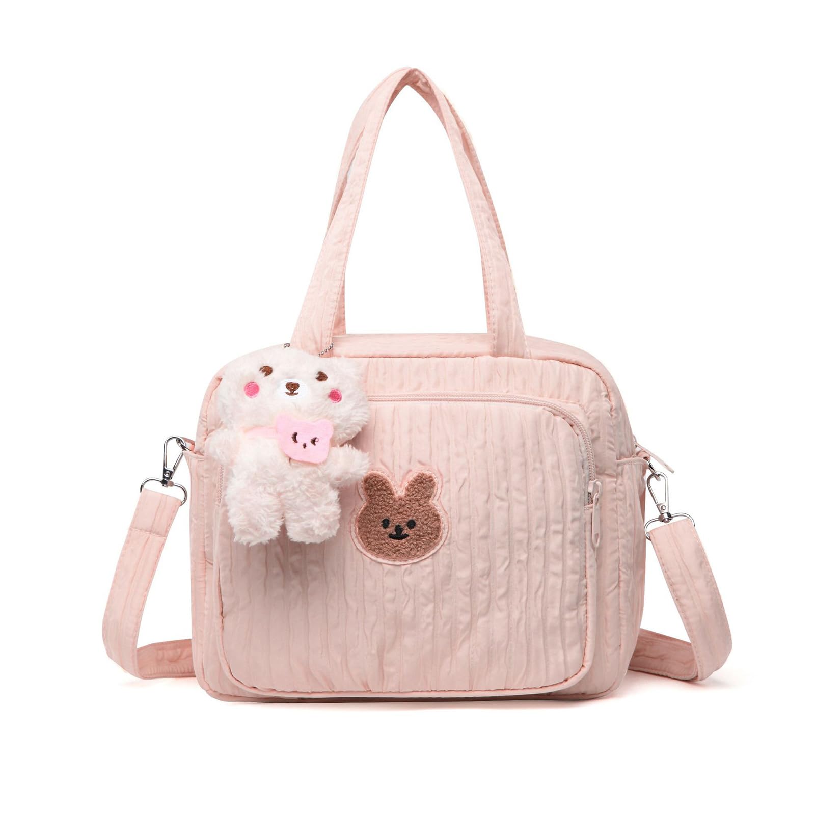 Balakaka Nappy Changing Bag Lightweight Waterproof with Bottle Pockets, Portable Multi-Functional Travel Tote for Baby Essentials, Cute Cartoon Stylish Nappy Bag for Mum， Pink 2