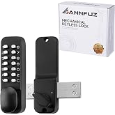 ANNFUZ Mechanical Keyless Single-Sided Keypad Entry Door Lock with Bolt | Fits 60/70mm Backset,Exterior Manually Locking Lever,Interior Combination Passcode Handle,For Front Gate,No Electronic,Black