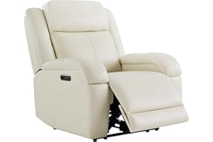 Watson & Whitely Genuine Leather Power Recliner Chairs for Adults, Wall Hugger RV Recliner with Power Headrest & Charging Ports, Electric Recliner Sofa Chair for Living Room, Cream