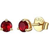 JustBeingCute 3-Prong Sterling Silver Earrings, Round CZ Colorful Stone Flat Back Studs Hypoallergenic Earrings for Women, Valentine's Day Engagement Jewelry Gifts—4/5/6/6.5/7.5/8mm