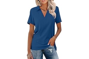TICTICMISS Women's Polo Shirts Short Sleeve V Neck Summer Tops Business Casual Collared Shirts Loose Tees